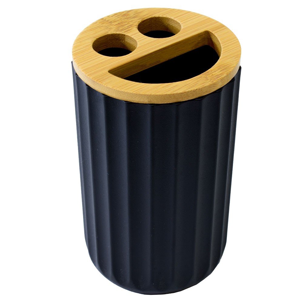 Set de Baño Plástico con Bambú en color Negro | INDUSTRIAS ZONANA YEDID