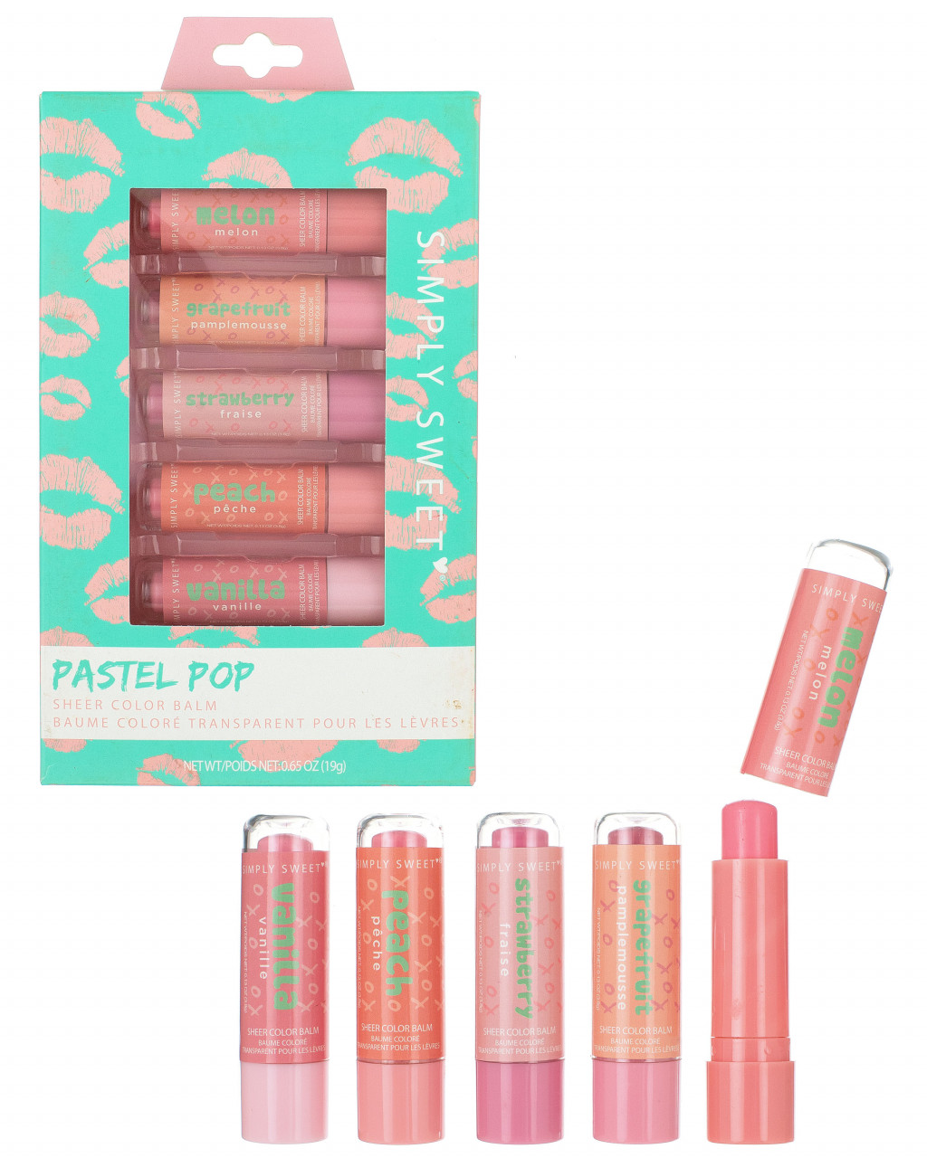 Bálsamo para labios con manteca de karité, tonos pastel, 5 pzs