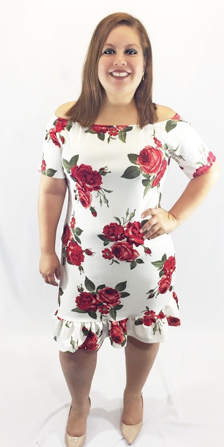 VESTIDO BLANCO CON FLORES ROJAS | Kathy Landers Boutique